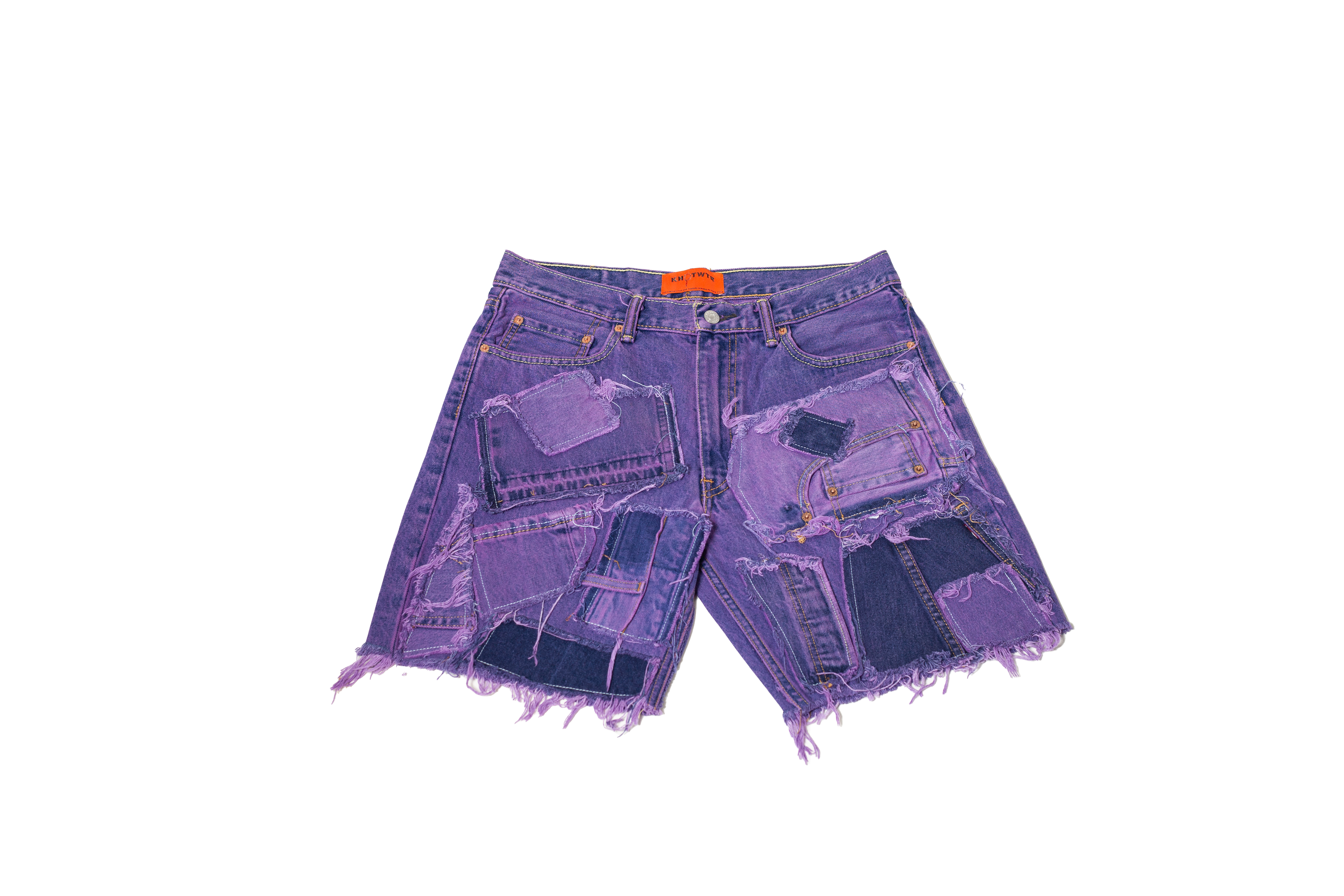 Purple Patched Denim Shorts