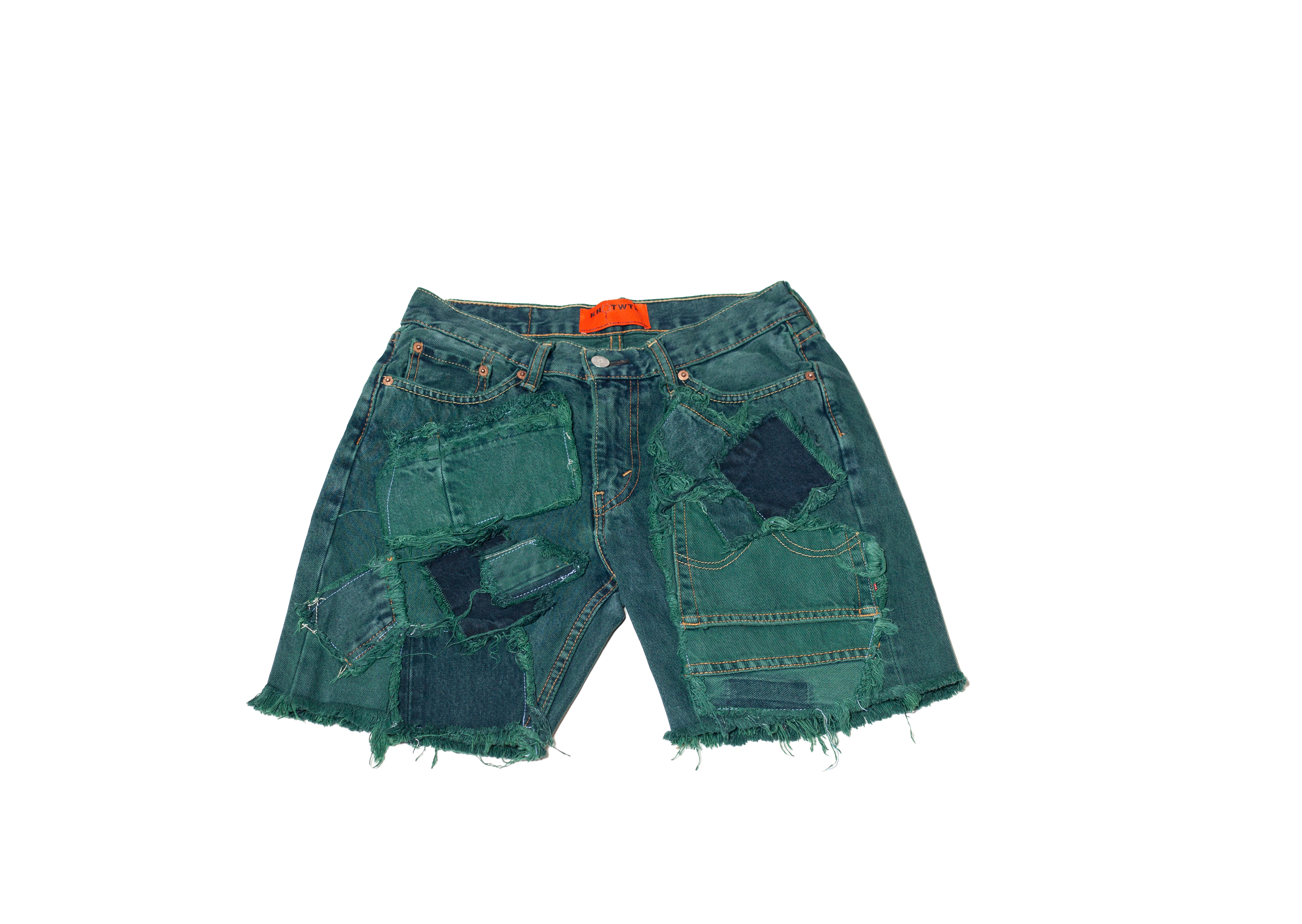 Green Patched Denim Shorts