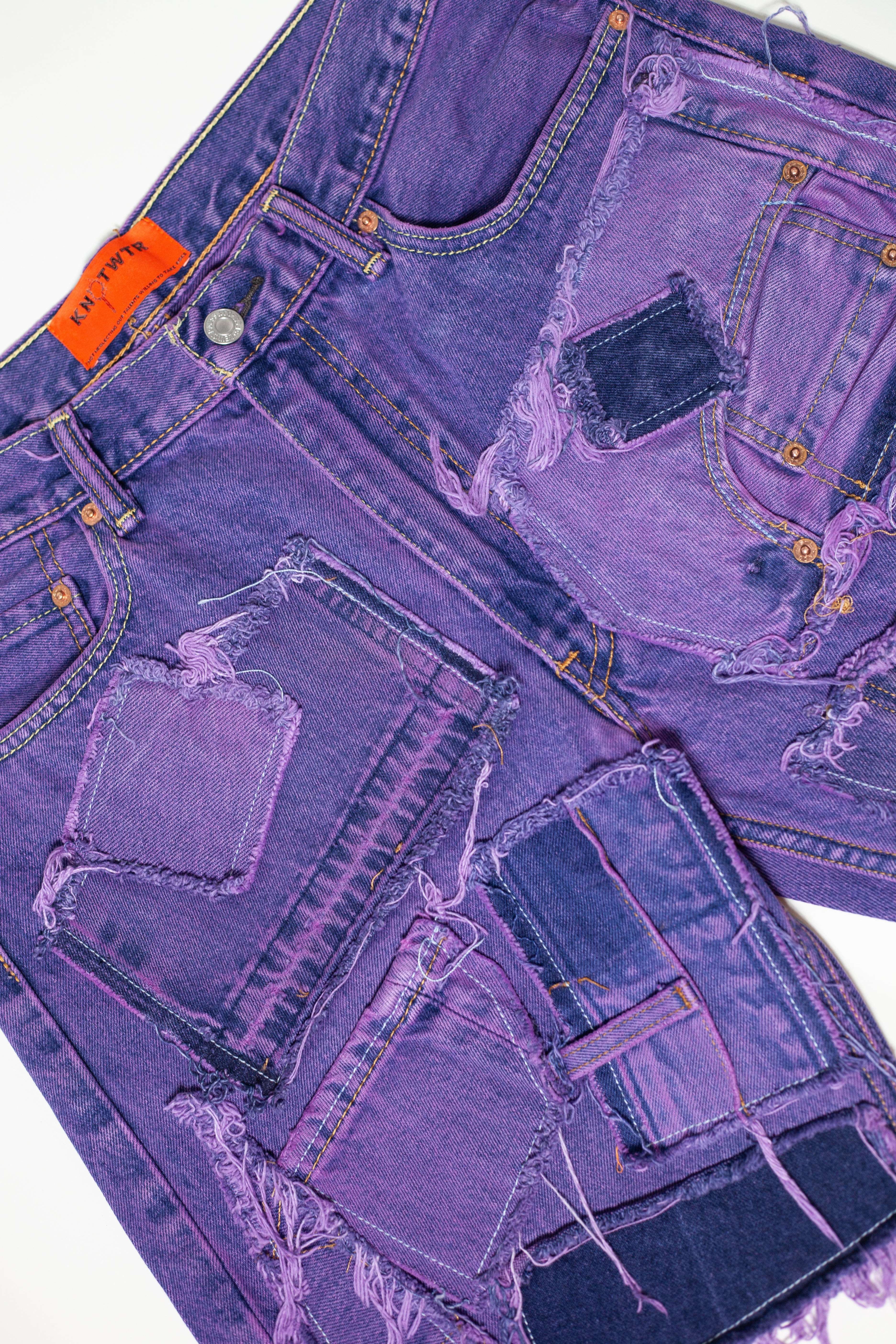 Purple Patched Denim Shorts