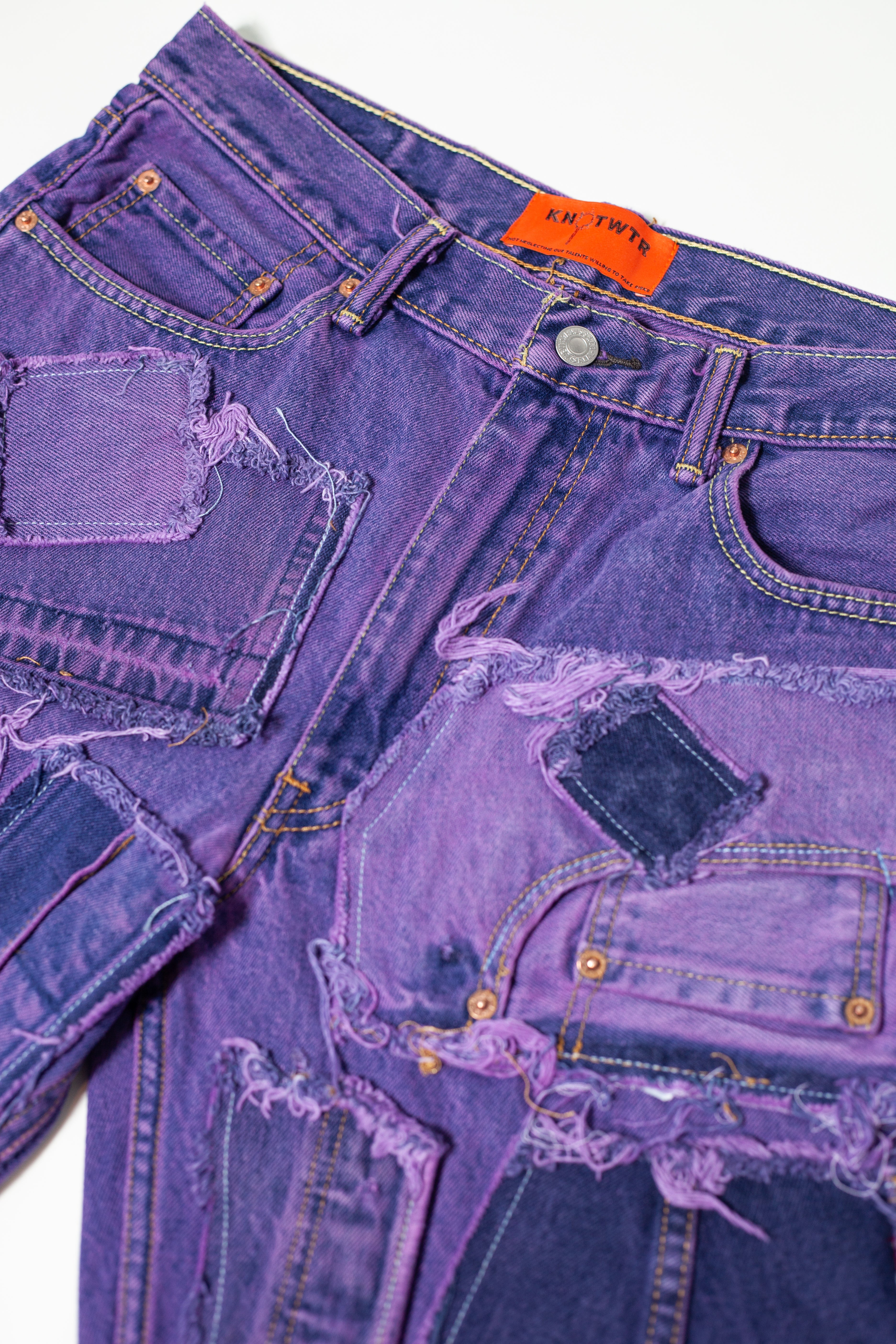 Purple Patched Denim Shorts