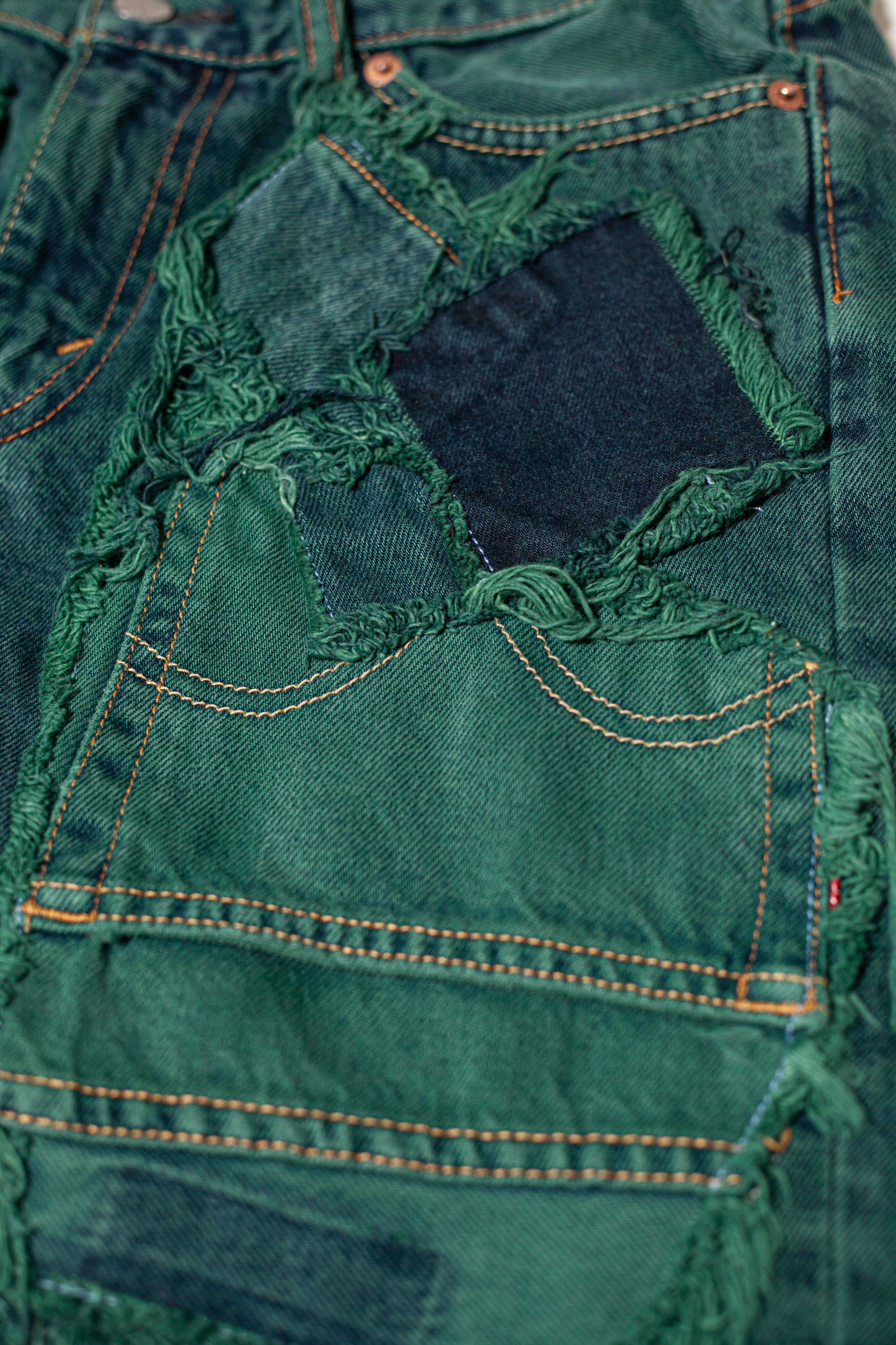 Green Patched Denim Shorts