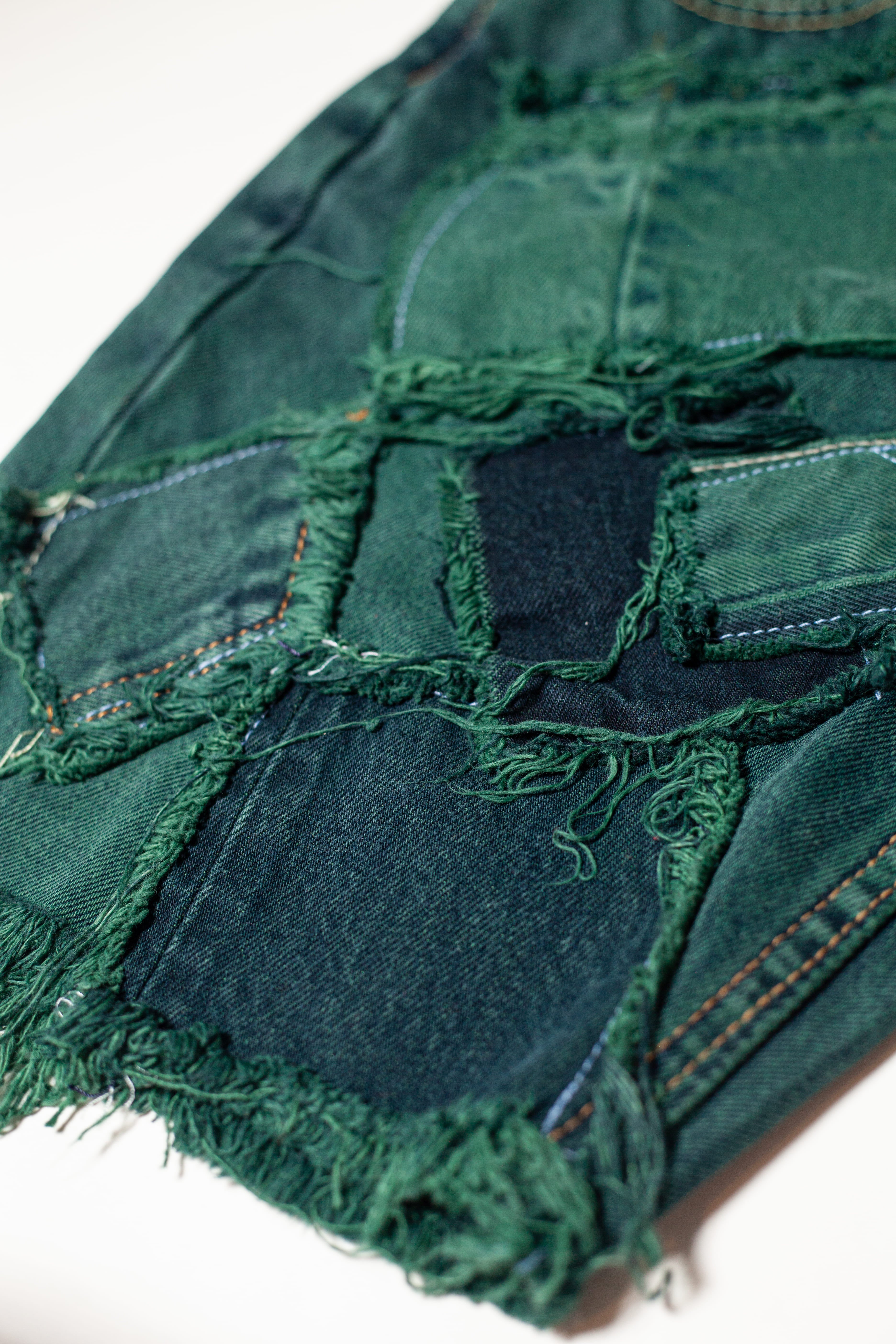 Green Patched Denim Shorts