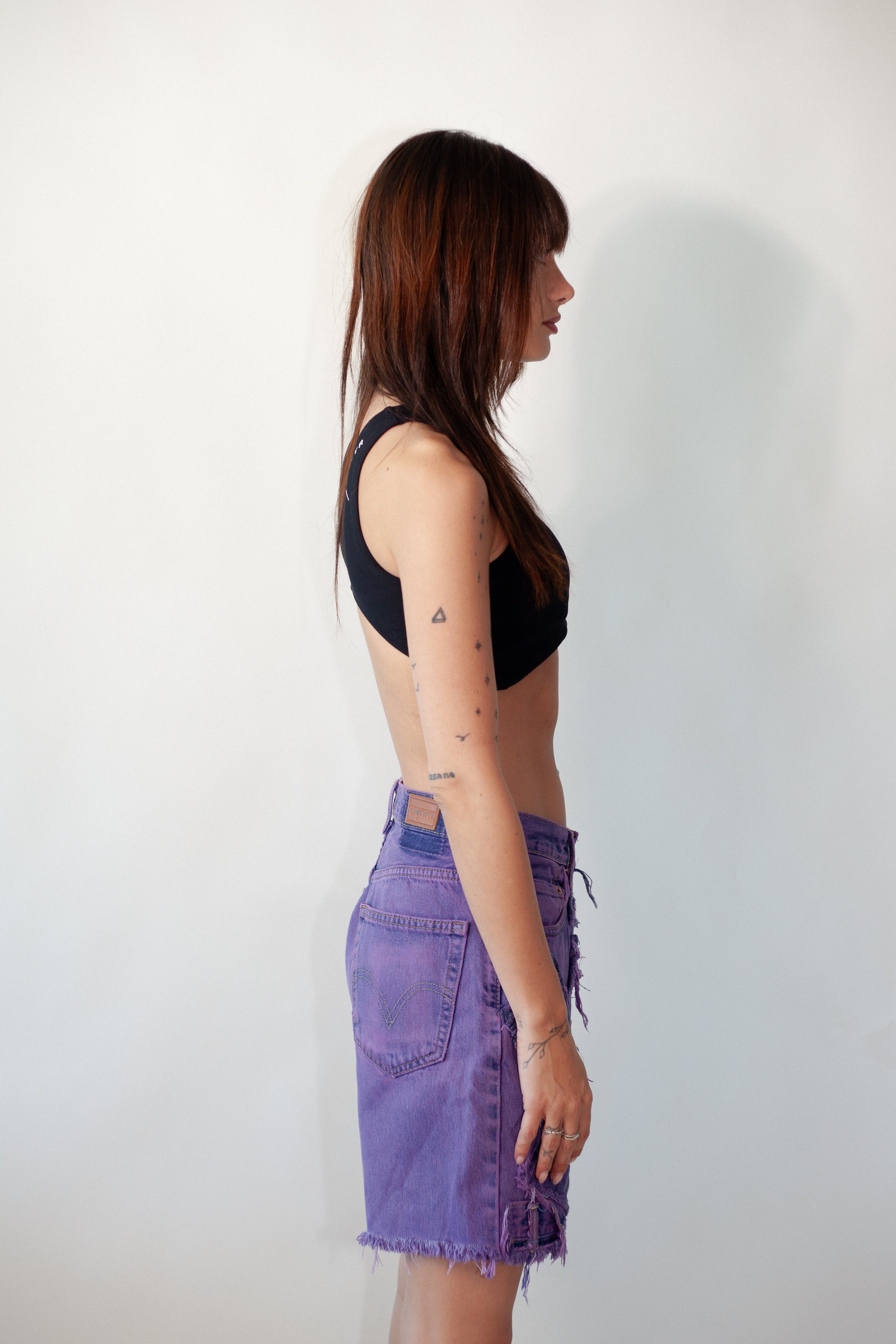 Purple Patched Denim Shorts