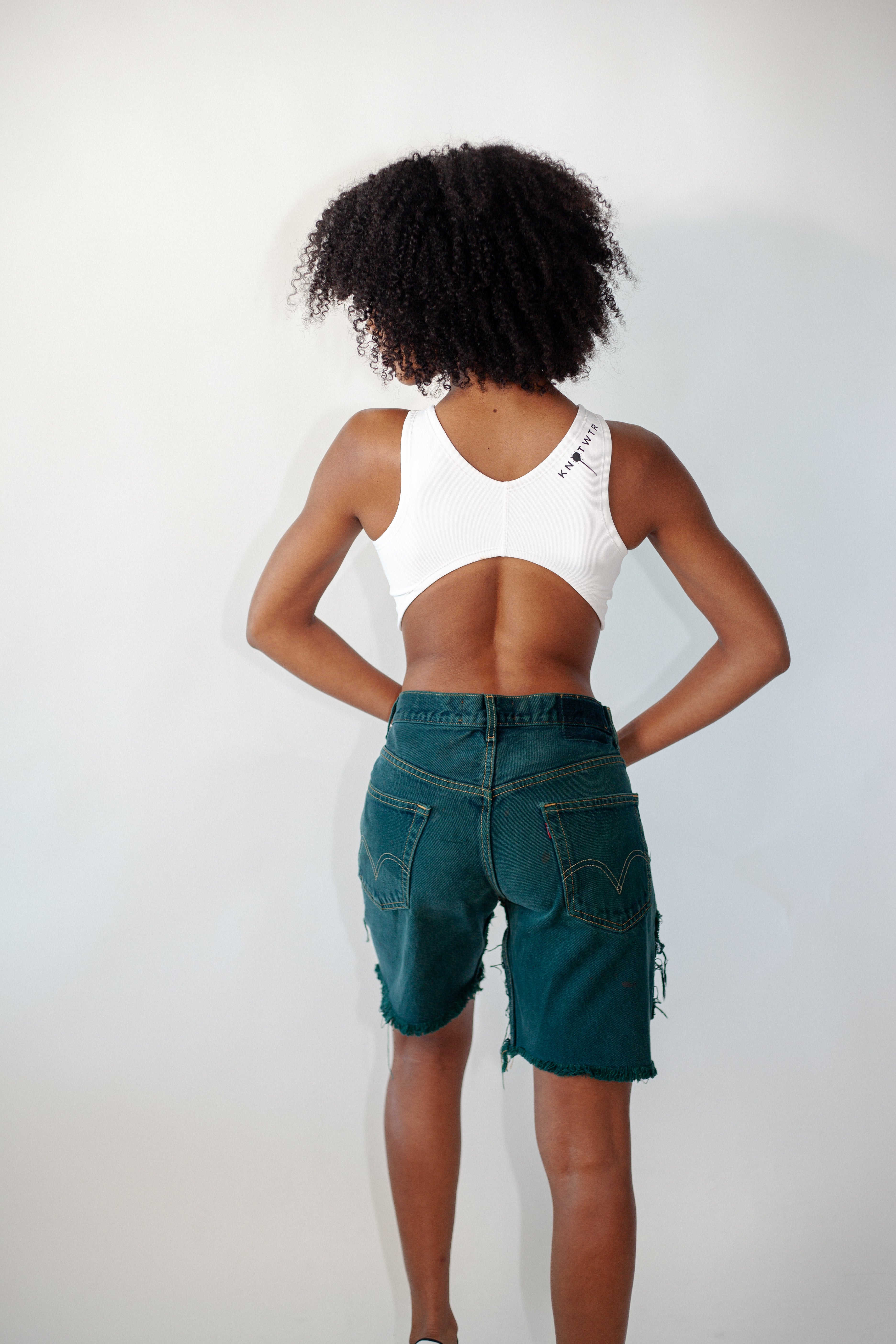 Green Patched Denim Shorts